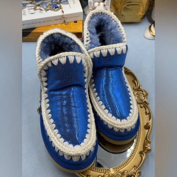 🆕 MOU 🧿 NWOT WOB Metallic Stingray Effect Blue Eskimo Ankle Boot, Sz EU 37 - Picture 11 of 13